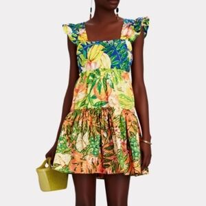 FARM Rio Multicolor Tropical Floral Mini Dress - Green, Yellow, Blue, Orange